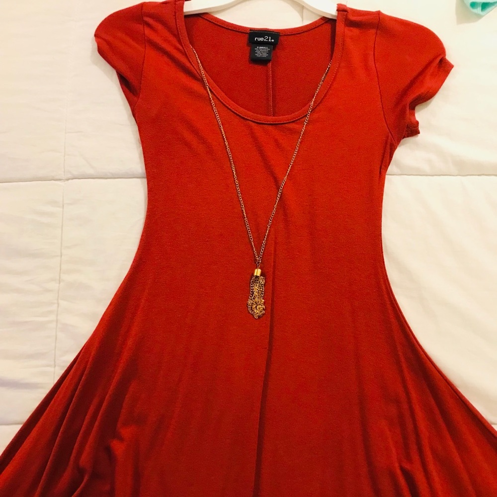 XS dress with attached necklace. Deep orange